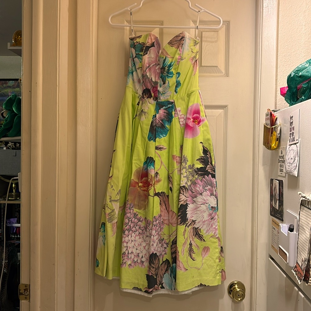 ASOS SALON Lime Floral Bandeau Midi Prom Dress like new